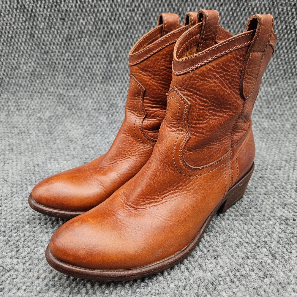 Frye Women 7.5 B Brown Leather Western Cowboy Ankle Boots Short Booties Boho